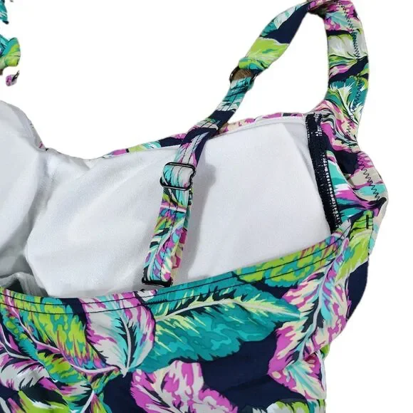 Sunseeker One Piece Swimsuit Size 14 D Cup Tummy Control Tropical Leaf Ruched - Picture 11 of 14